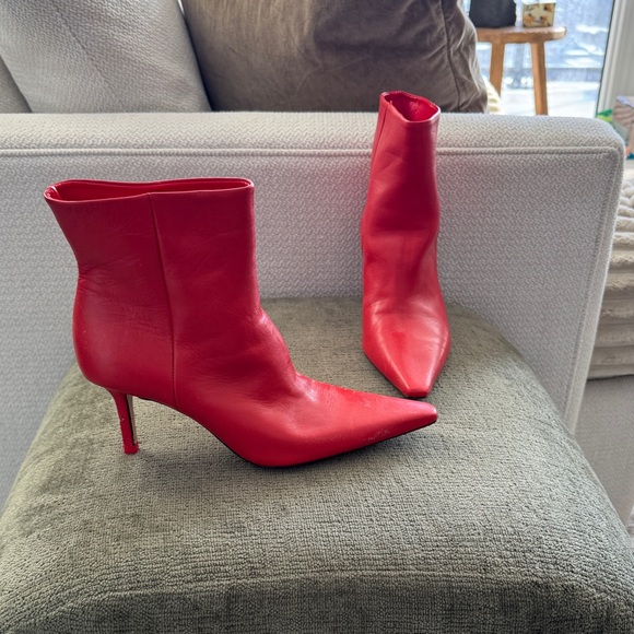 Zara Red Leather Ankle Boots - Picture 2 of 4